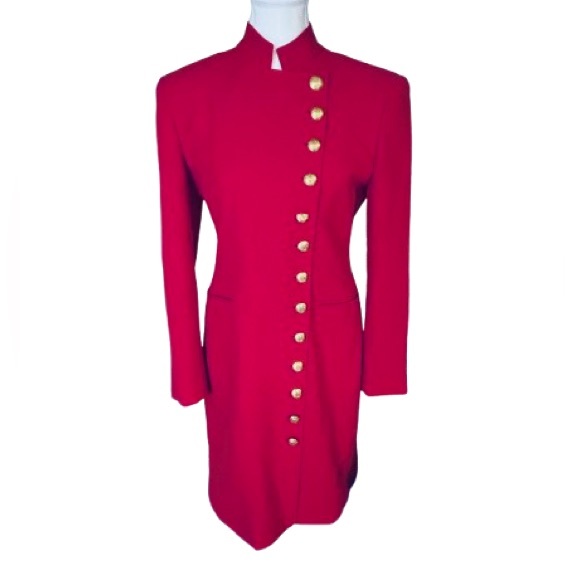 Vintage Ralph Lauren Red Jacket Wool Small Long Logo Gold Buttons Crest 80s 90s - Picture 12 of 16